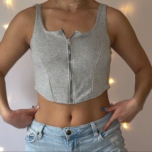 Zip-up Grey Crop Top